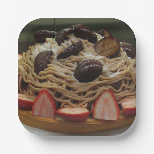 Japanische Spaghetti & Erdbeerkuchen Pappteller (Vorderseite)