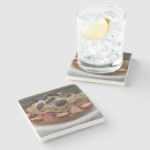 Japanische Spaghetti & Erdbeerkuchen Steinuntersetzer (Seitenansicht)