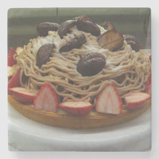Japanische Spaghetti & Erdbeerkuchen Steinuntersetzer (Vorderseite)