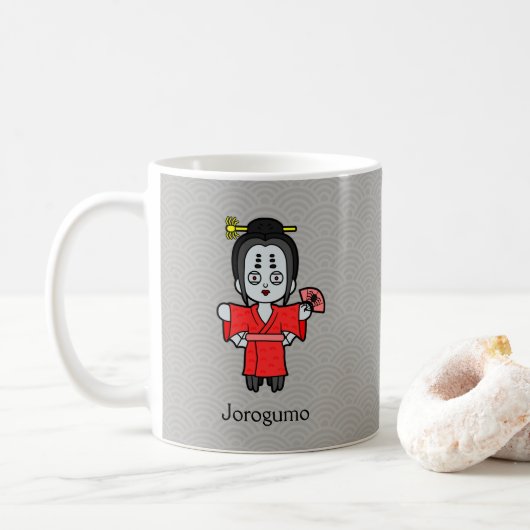 Japanische Spider Lady Jorogumo: Cartoon Yokai Kaffeetasse (Mit Donut)