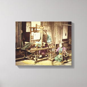 Japanische spinnende Frauen, c.1890 (Hand-farbiges Leinwanddruck