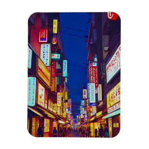 Japanische Stadtstraße bei Nacht Magnet