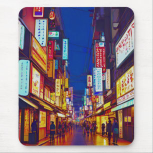 Japanische Stadtstraße bei Nacht Mousepad