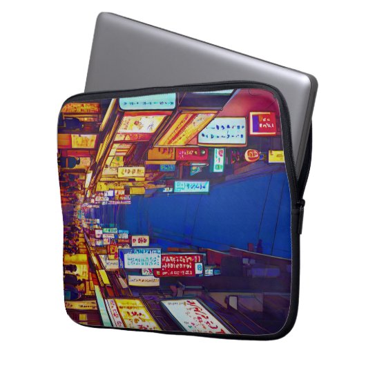 Japanische Stadtstraße nachts Laptopschutzhülle (Vorderseite Links)