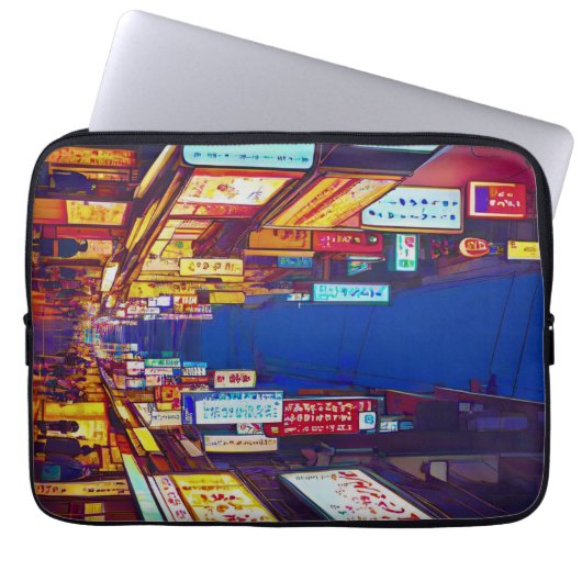 Japanische Stadtstraße nachts Laptopschutzhülle (Vorderseite)
