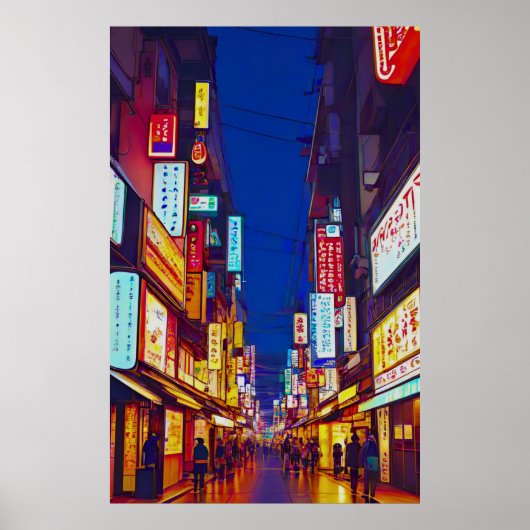 Japanische Stadtstraße nachts Poster (Vorne)