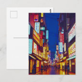 Japanische Stadtstraße nachts Postkarte (Vorne/Hinten)
