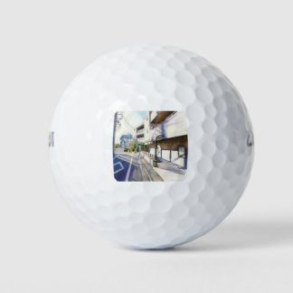 Japanische Straße - Aquarellmalerei Golfball