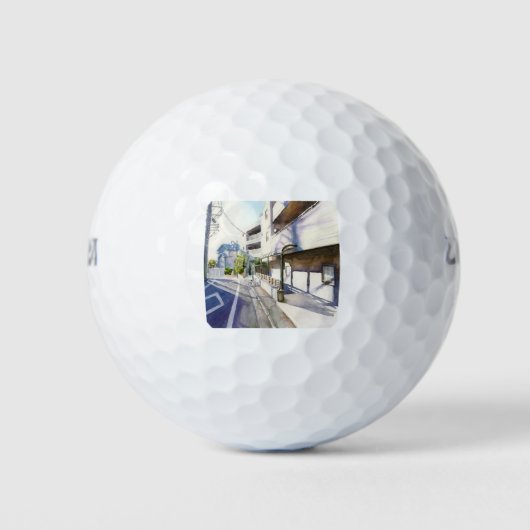 Japanische Straße - Aquarellmalerei Golfball (Vorderseite)