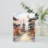 Japanische Straße gemütliche Quelle Aquarell Postkarte (Stehend Vorderseite)