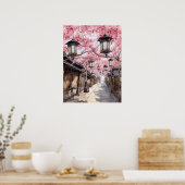 Japanische Straße mit Cherry Blossom Trees Poster (Küche)