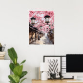 Japanische Straße mit Cherry Blossom Trees Poster (Heimbüro)