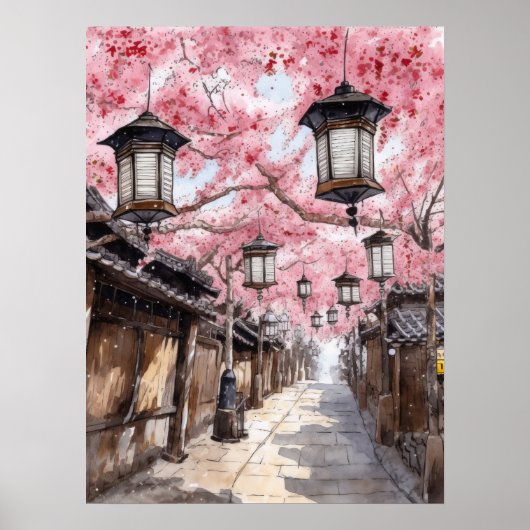 Japanische Straße mit Cherry Blossom Trees Poster (Vorne)