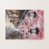 Japanische Straße mit Cherry Blossom Trees Puzzle (Horizontal)