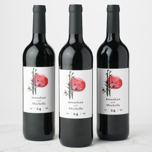 Japanische Sun- und Bamboo-Hochzeit Weinetikett (Flaschen)