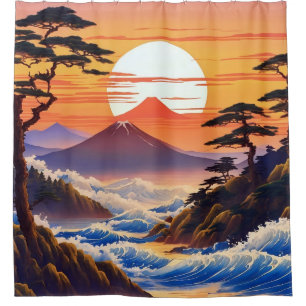 Japanische Sunrise Sunset Landschaft Duschvorhang