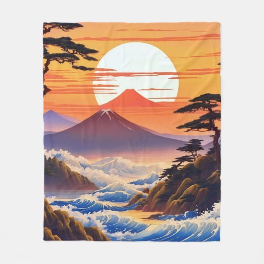 Japanische Sunrise Sunset Landschaft Fleecedecke (Vorderseite)