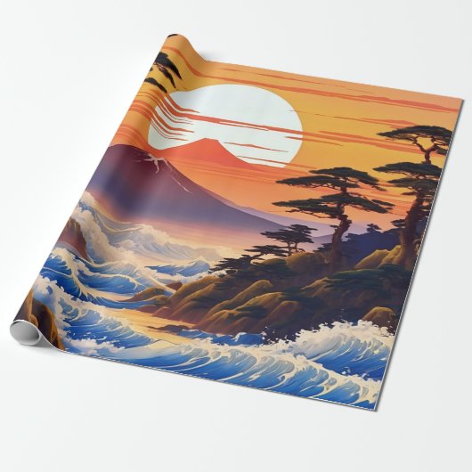 Japanische Sunrise Sunset Landschaft Geschenkpapier (Ungerollt)