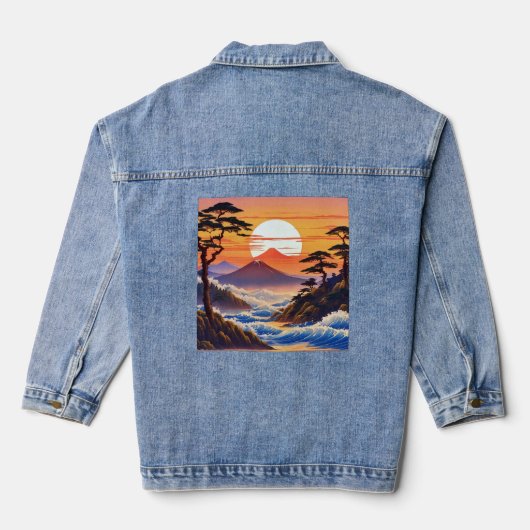 Japanische Sunrise Sunset Landschaft Jeansjacke (Rückseite)