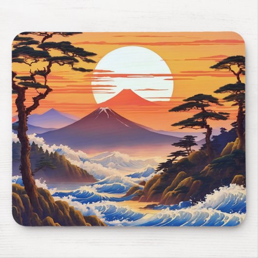 Japanische Sunrise Sunset Landschaft Mousepad (Vorne)