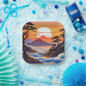 Japanische Sunrise Sunset Landschaft Pappteller (Party)