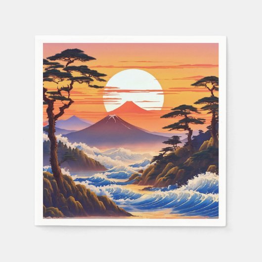 Japanische Sunrise Sunset Landschaft Serviette (Vorderseite)