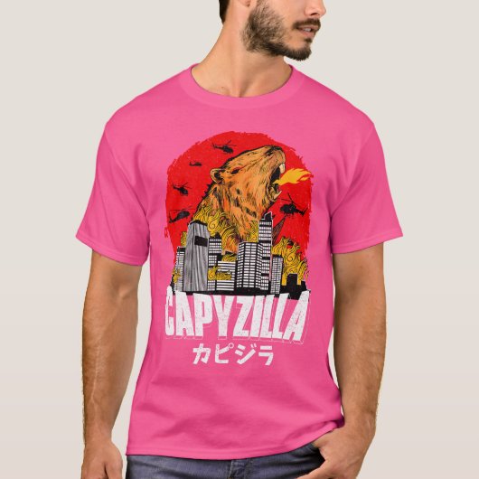 Japanische Sunset Capyzilla Funny Capybara T-Shirt (Vorderseite)
