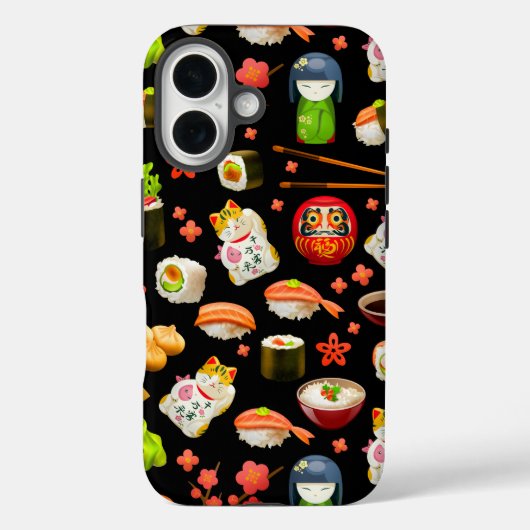 Japanische Sushi-Fischspeise-Muster in schwarz Case-Mate iPhone Hülle (Rückseite)