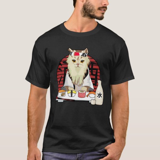 Japanische Sushi-Katzenblüte Kawaii T-Shirt (Vorderseite)