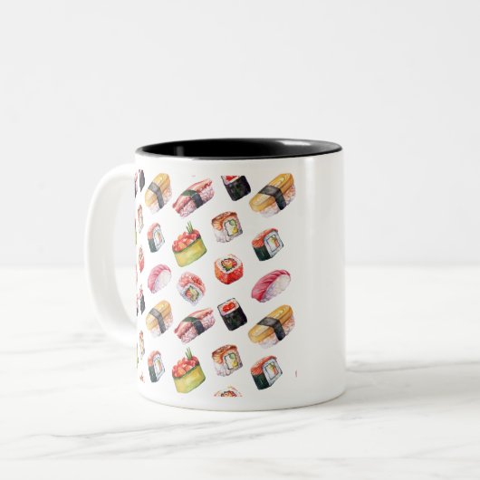 Japanische Sushi und Nigiri Zweifarbige Tasse (Vorderseite Links)