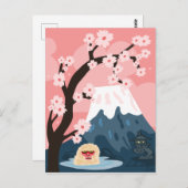 Japanische Szene mit Schneemöneln und Fuji Postkarte (Vorne/Hinten)