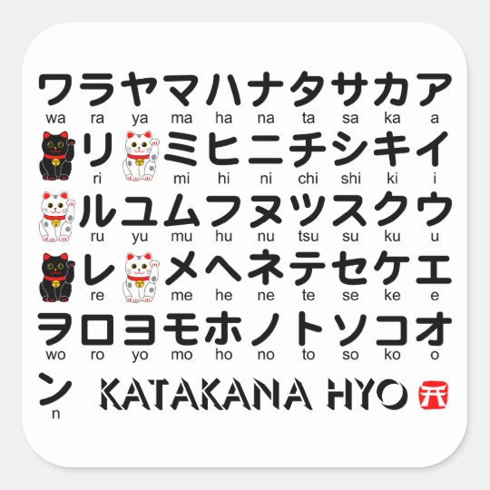 Japanische Tabelle Der Katakana Alphabet Quadratischer Aufkleber Zazzle De