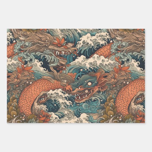 Japanische Tattoo Art Geschenkpapier Set (Vorderseite)