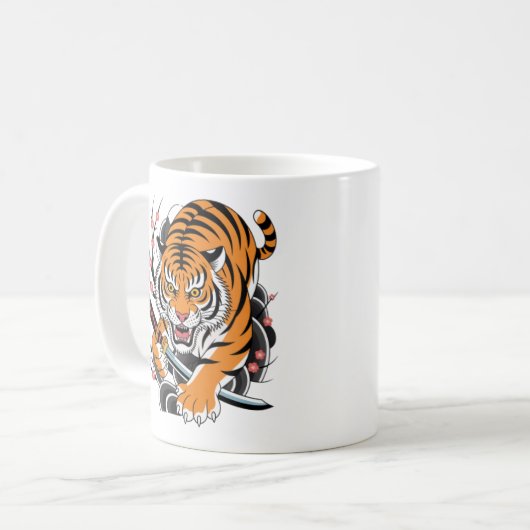 Japanische Tattoo Tiger Tasse - Fierce Orange Tige (Vorderseite Links)
