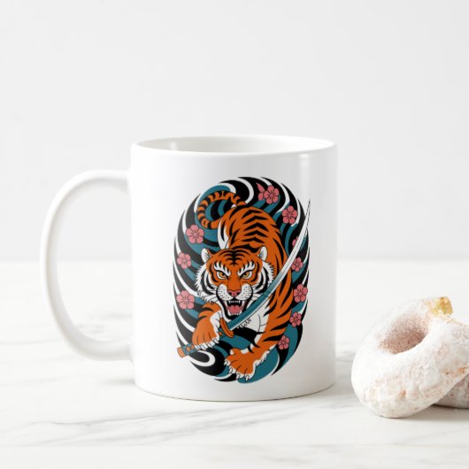Japanische Tattoo Tiger-Tasse Kaffeetasse (Mit Donut)