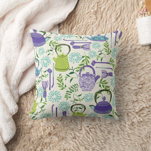 Japanische Teapots und Blätter Kissen (Decke)