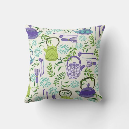 Japanische Teapots und Blätter Kissen (Rückseite)