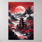 Japanische Tempel in scheußlichen Bergen Poster (Vorne)