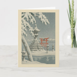 Japanische Tempel-Ukiyo-e-Weihnachtskarte Feiertagskarte