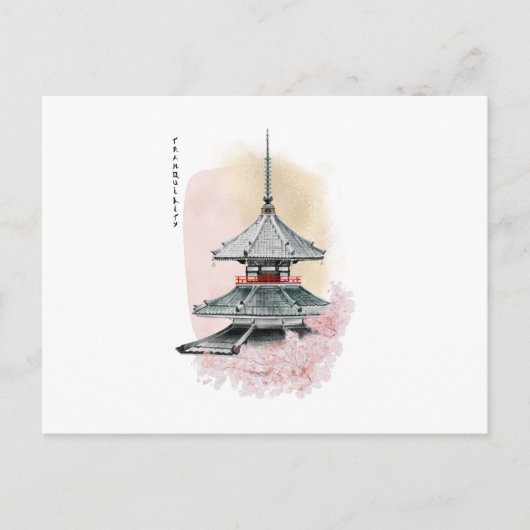 Japanische Tempel und Kirsche. Ruhe Postkarte (Vorderseite)