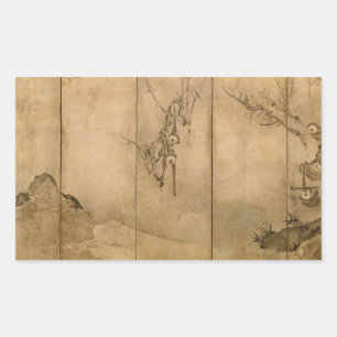 Japanische Tinte auf Papier Gibbons Primate & Land Rechteckiger Aufkleber