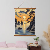 Japanische Tinte Beach Sunset Sunrise Coastal Wandteppich Mit Holzrahmen (Schlafzimmer)
