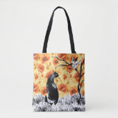 Japanische Tinte Cat Bird Orange Poppy Tasche (Vorderseite)
