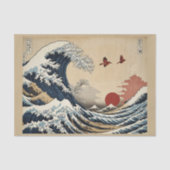 Japanische Tinte, Hokusai Great Wave Stil Pergamen Seidenpapier (Vorderseite)