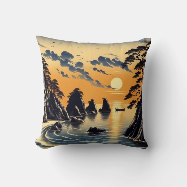 Japanische Tinte Style Beach Sunset Kissen (Vorderseite)