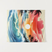 Japanische Tinte Zeichnend Ocean Waves Beach Tapes Wandteppich (Vorderseite (Horizontal))