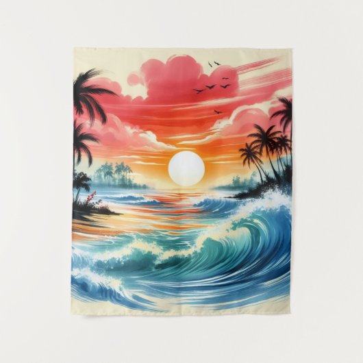 Japanische Tinte Zeichnend Ocean Waves Beach Tapes Wandteppich (Vorderseite)