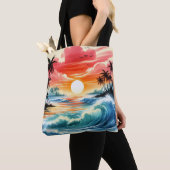 Japanische Tinte Zeichnend Ocean Waves Tropical Be Tasche (Von Nahem)