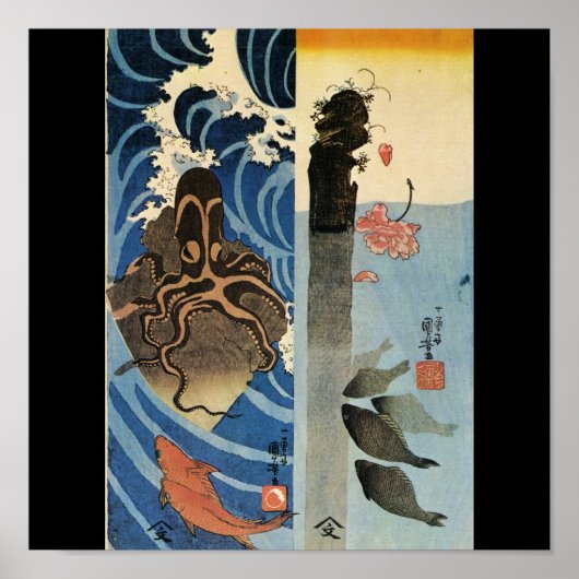 Japanische Tintenfische und Fische c. 1800 (Japan) Poster (Vorne)