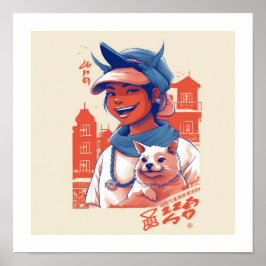 Japanische Tochter mit Hund Poster